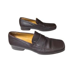 Via Spiga Italian Pebbled Leather Square Toe Loafers Brown‎ Men 10.5